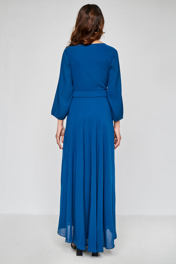 Teal Solid Flared Gown, Teal, image 4